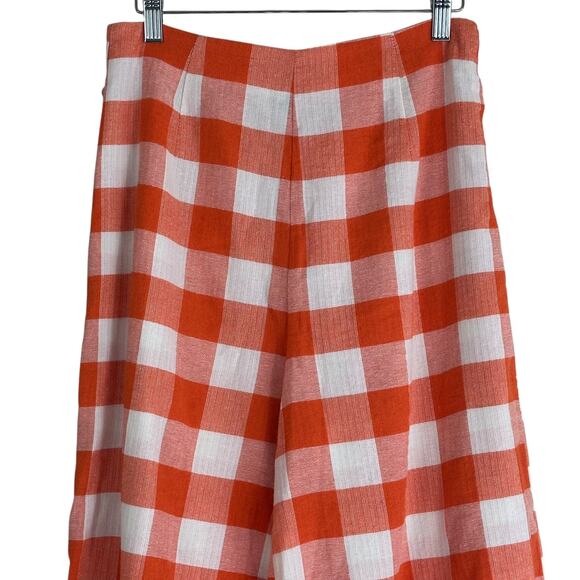 Forever 21 Pants Womens M Orange White Checkered Gingham Plaid Wide Leg Picnic - Picture 3 of 6